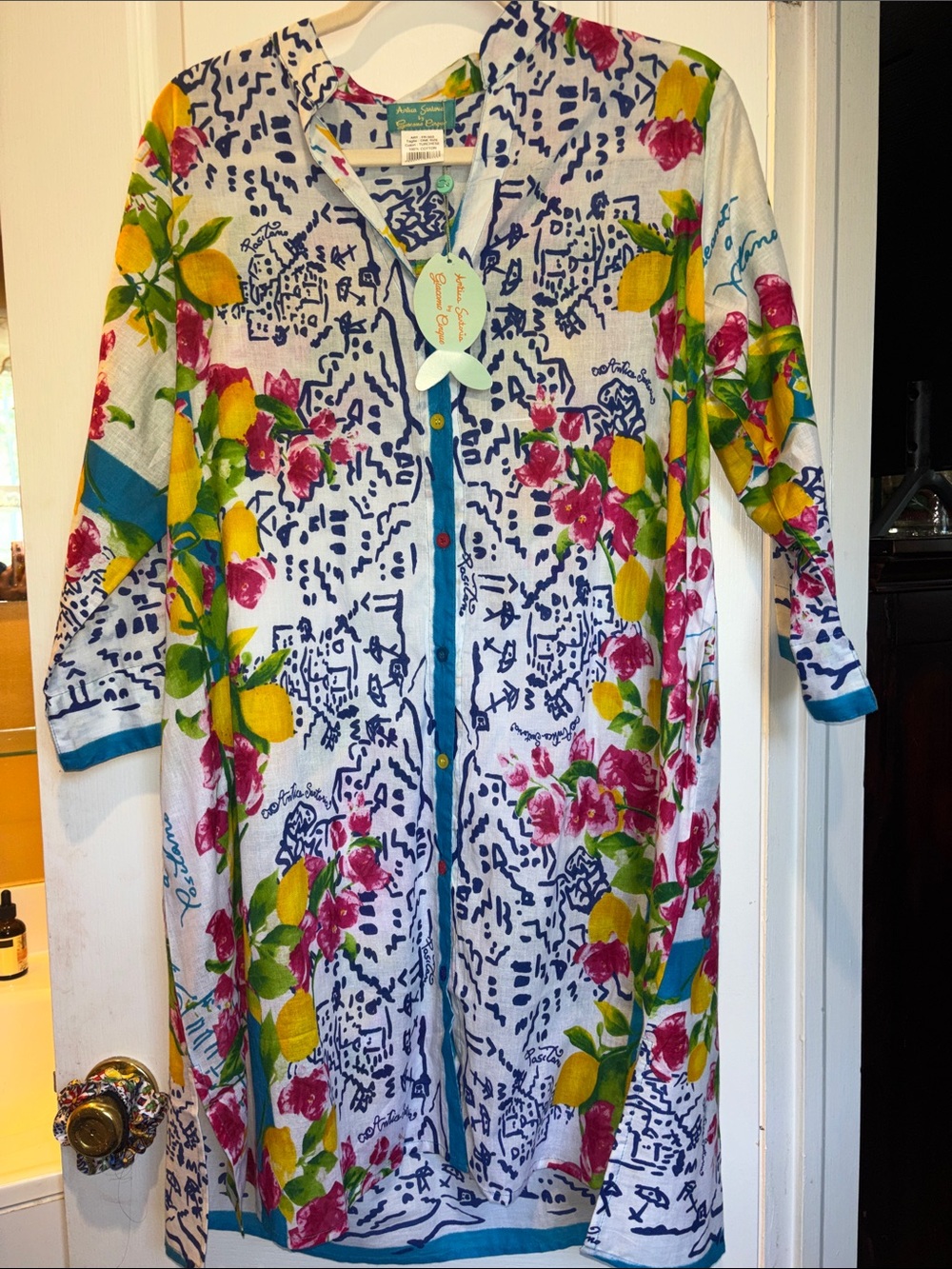 ANTICA SARTORIA NWTS MULTICOLORED COTTON BUTTON DOWN DRESS WITH POCKETS ONE SIZE